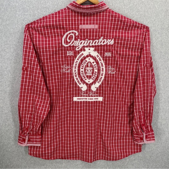 Vintage Y2K Parish Nation Red White Gingham Design XXXXL Long Sleeve - Picture 10 of 12